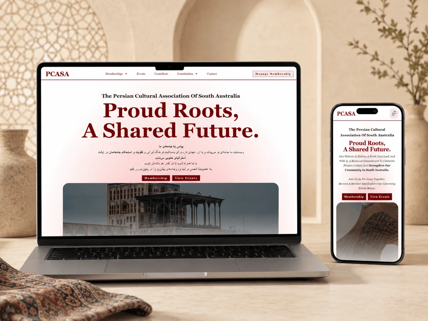 PCASA website design mockup showcasing web design work by Business Nebula